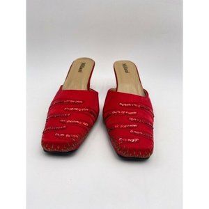 Miliani Womens Mules Slim Block Heels Red Slip On